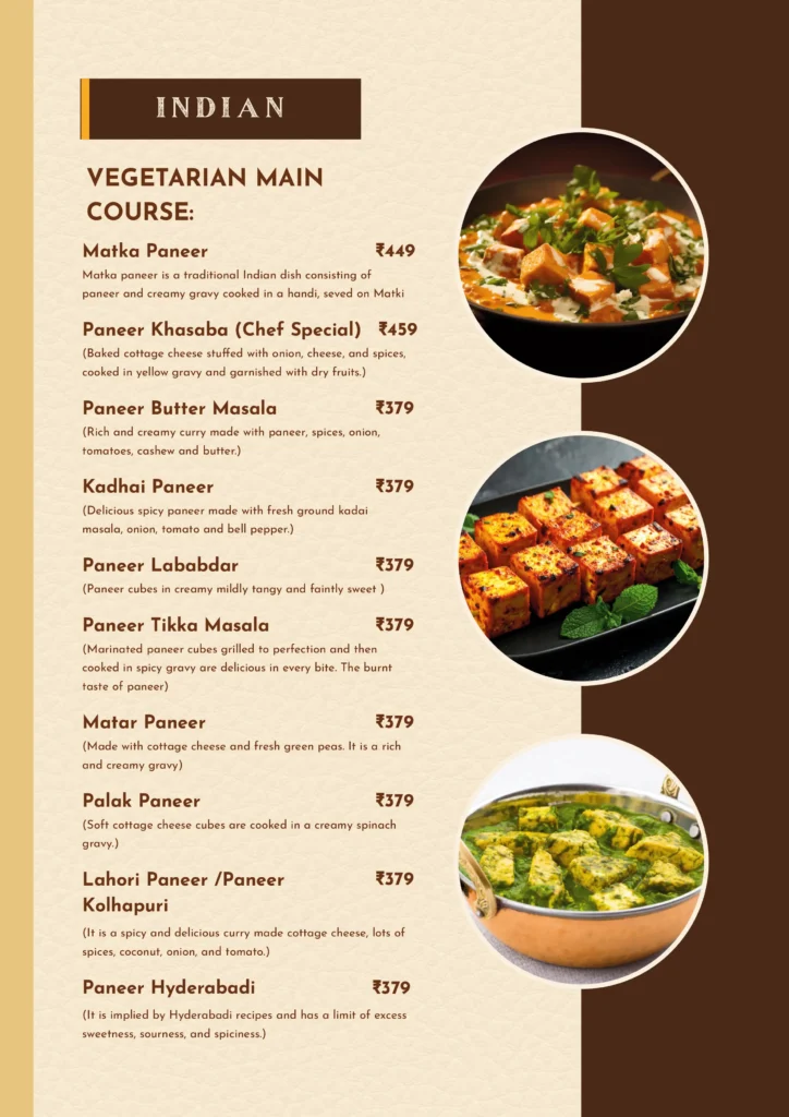 Royal Residency Menu