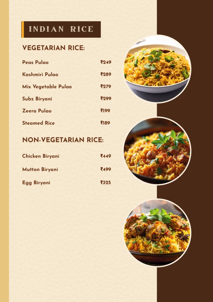 Royal Residency Menu